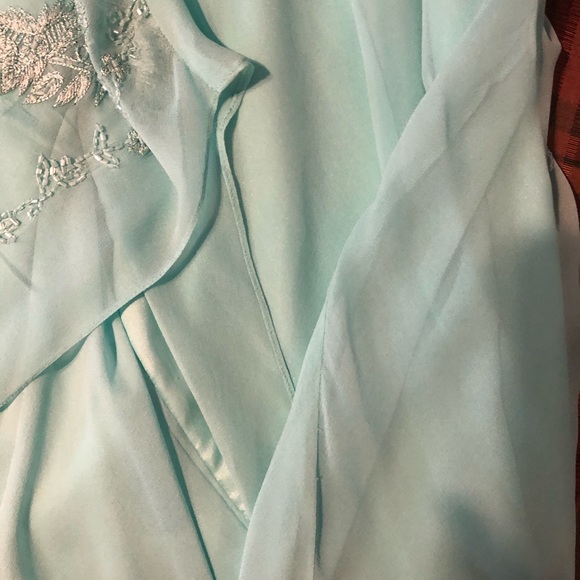Silk Slip Dress in Tiffany Blue with Sheer Jacket Beaded Size 8 by Scala - Picture 9 of 16